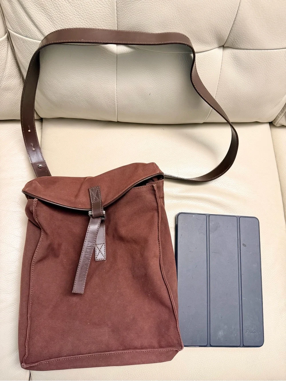 Emporio Armani Brown Messenger Bag with Leather Strap